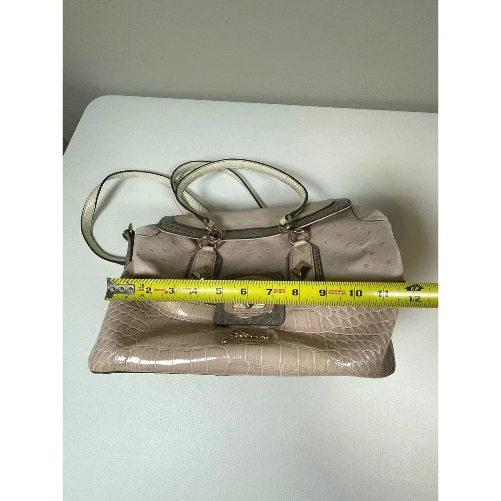 Guess Satchel Bag Purse Medium Pink Faux Ostrich Croc Studded Handbag